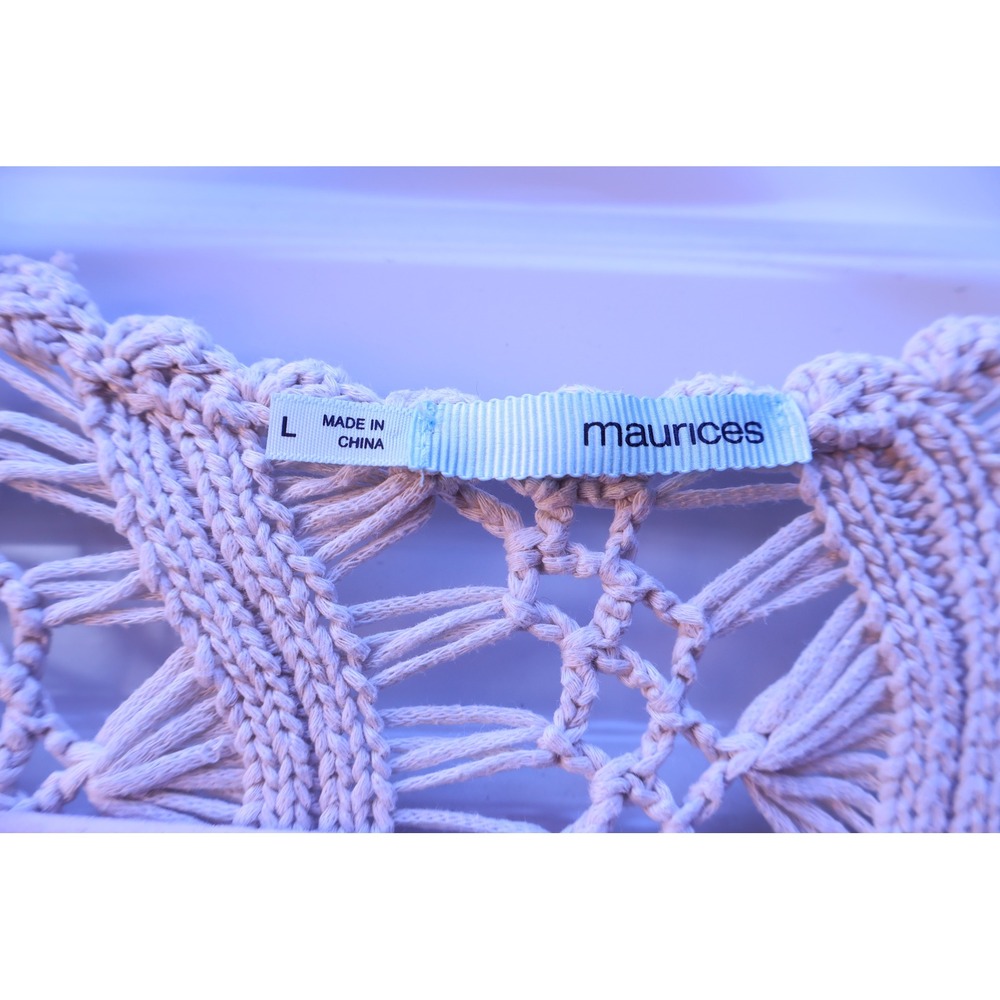 Maurices Crochet Knit Fringe Vest Lavender Boho Open Front Sleeveless Large